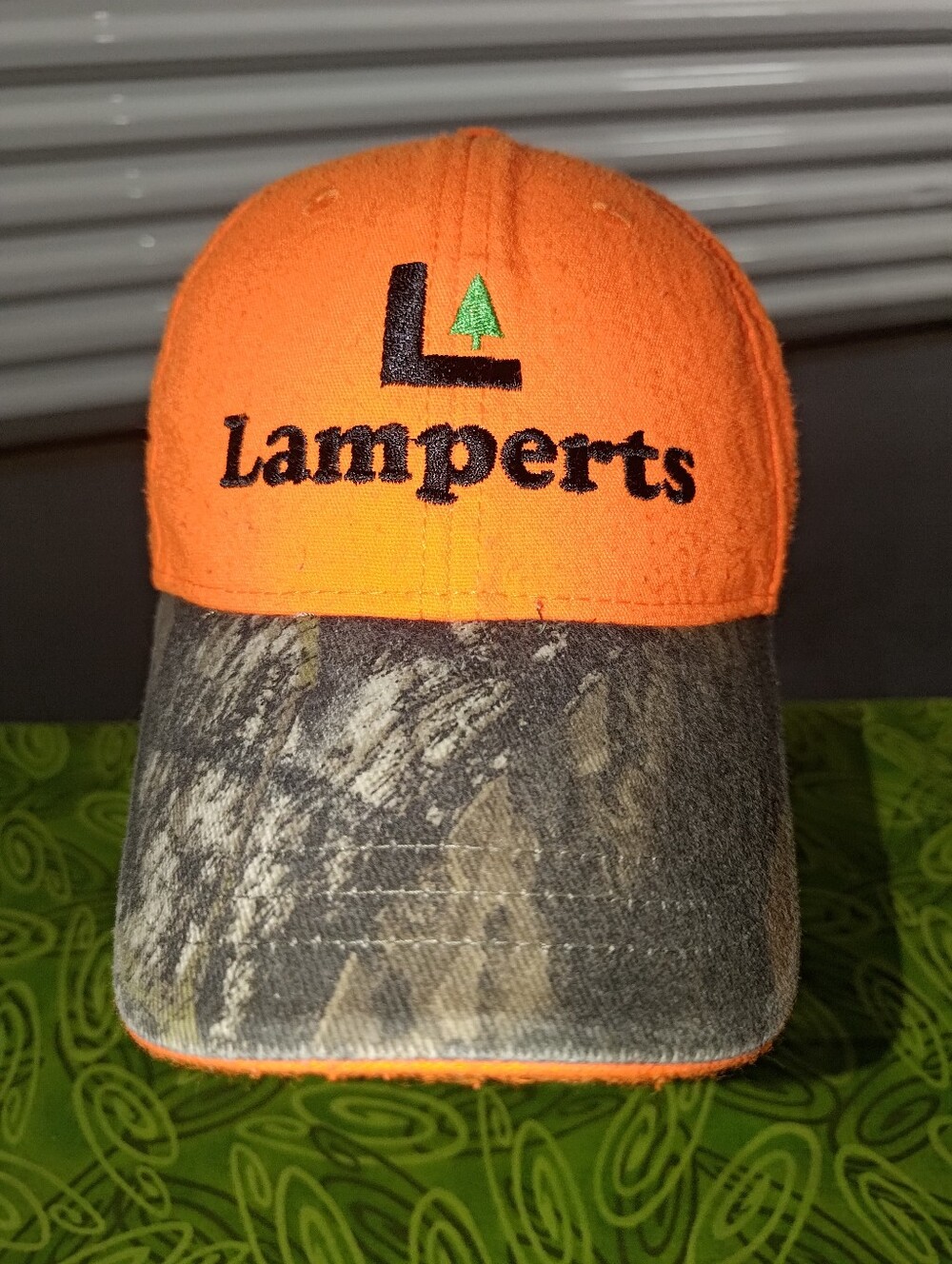 Lampert Lumber Embroidered Logo Camo Blaze Orange Strapback Hat Cap OSFA